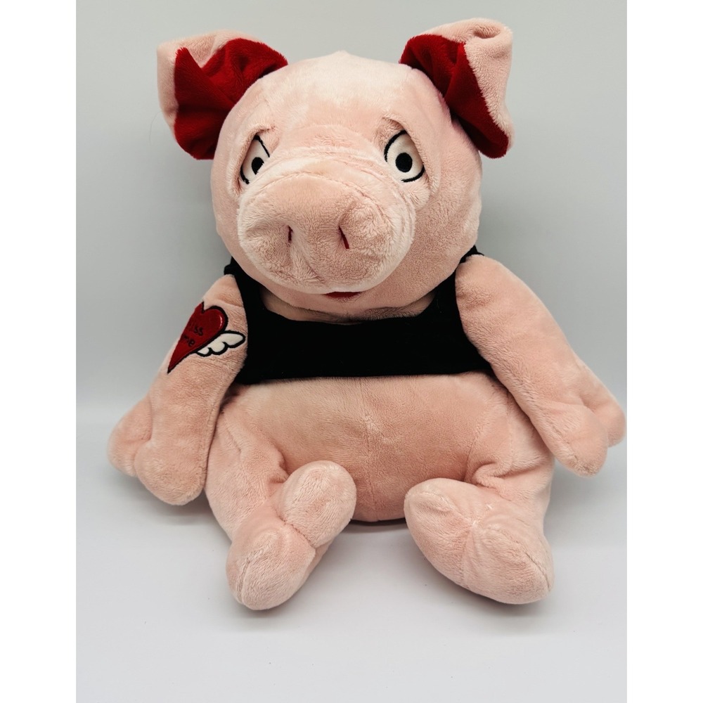 Dan Dee 14" Plush Pink Biker Pig with Kiss Me Tatoo - 2011